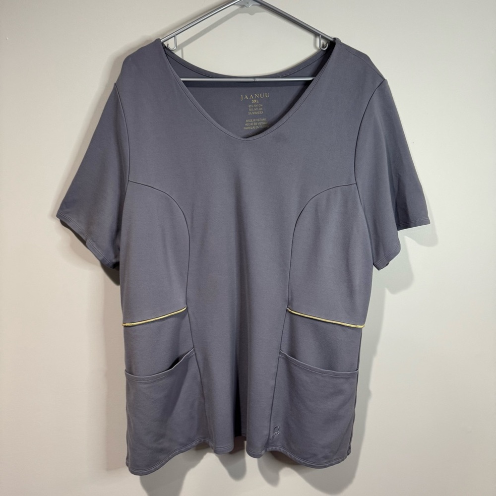 Jaanuu Women’s Grey Scrub Top 2 Pocket Stretch V Neck Medical Nurse Doctor 3XL